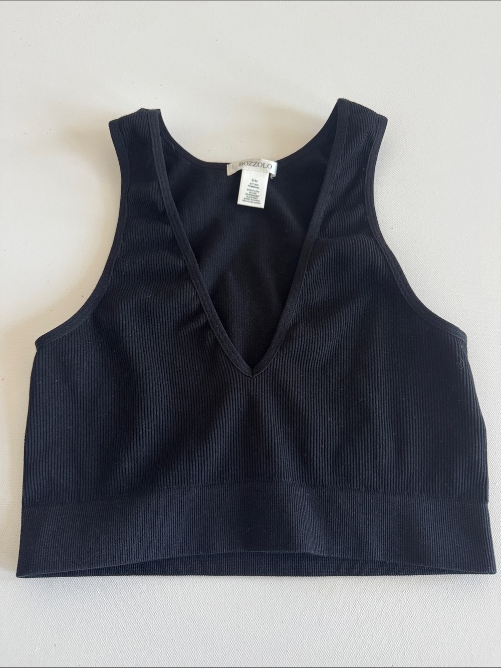 Bozzolo Black Ribbed V-Neck Crop Top